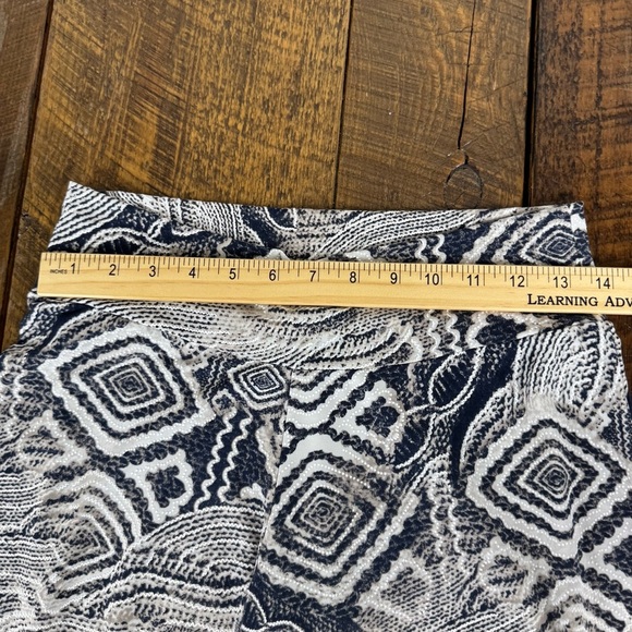 Clara Sun Woo Navy White Taupe Print Palazzo Pants Stretch Pull-On M - Picture 2 of 7